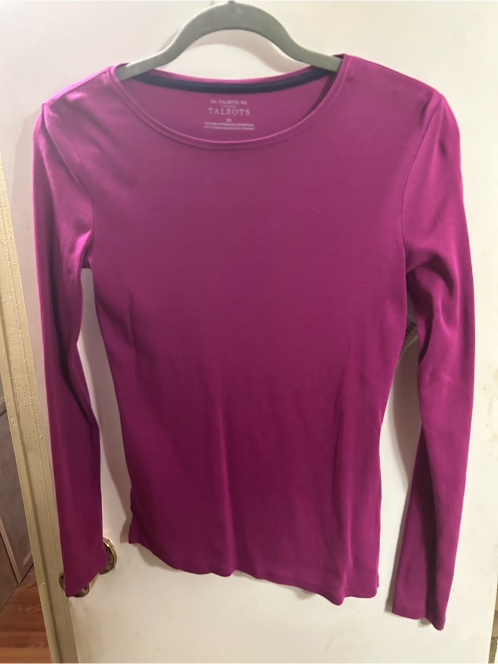 Talbots Long-Sleeve Crewneck Top in Fuchsia